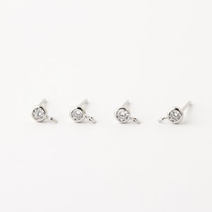 6pcs Rhodium Plated CZ Round Earring Studs, Stud Earrings, Cubic Zirconia Earring, Earring Finding 4x6.5mm