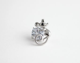 Weißgold überzogene Maus-Ohrstecker mit Zirkonia Kristallen (4 Stück)