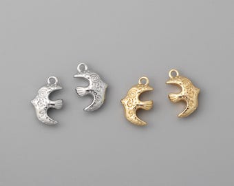 10pcs Gold/ Silver Tone Swallow Charms, Gold plated Brass Bird Pendant, Earring Charm