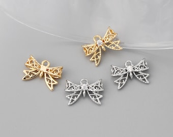 10pcs Gold/ Silver Bowknot Charms 18mm, Christmas Pendants, Bow Knot Pendan