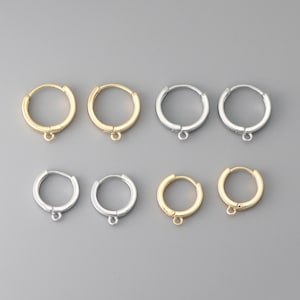 6pcs Round Hoop Earrings 14 /16mm, Gold/ Rhodium Plated,Huggie Earring Findings, Leverback Earwire Hooks Wholesale