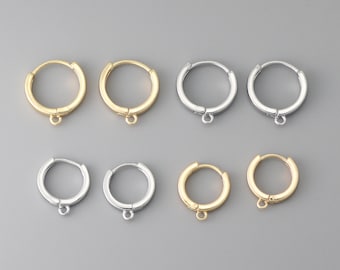 Gold/Rhodium Plated Hoop Earring Findings: 14/16mm Huggie Earwires （ 6pcs）