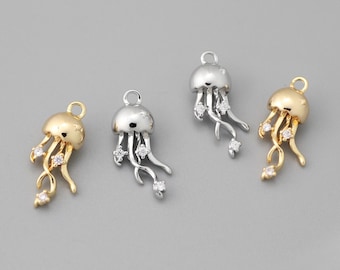 4pcs CZ Pave Gold/Silver Tone  Octopus Charms, Ocean Animal Charm, Earring Charm