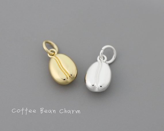 6pcs Coffee Bean Charms: 14K Gold-Plated Brass Pendants