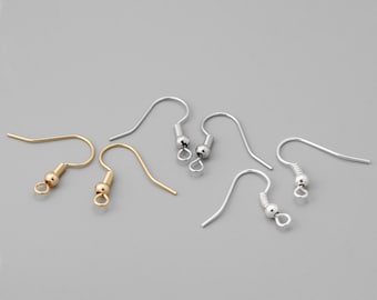 20pcs Gold/ Silver Earring Hooks, Real Gold/ Rhodium Plated Brass, Simple Earwires