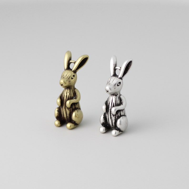 6 pièces argent ancien/bronze antique lapin breloques laiton lapin pendentifs fabrication de bijoux 20x7.5x7mm image 1