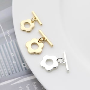 6 Sets  Gold Plated Brass,Flower type Toggle Clasp,Basic Toggle Clasp,Easy Close Clasp,Connectors Findings