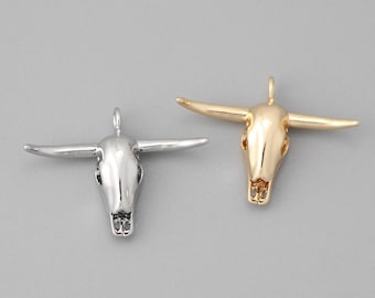 4Pcs Gold/ Silver Tone Buffalo Skull Charms, Horn Cattle Pendant, Bull Head Charms