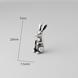 Peut inclure: Petite figurine argent&eacute;e repr&eacute;sentant un lapin, mesurant 20 mm de haut, 7,5 mm de large et 7 mm d'&eacute;paisseur. Le lapin est repr&eacute;sent&eacute; assis, les oreilles dress&eacute;es. La figurine pr&eacute;sente des d&eacute;tails et un aspect l&eacute;g&egrave;rement vieilli.