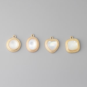 4pcs Gold Plated Heart Oval Round Shell Charms, Shell Pendant, Jewelry Making Findings