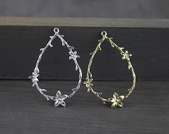 2pcs Silver Teardrop Pendant,Filigree Chandelier Earring Charms,Gold Plated Teardrop,23x36mm