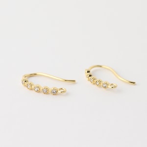 6pcs Gold Plated CZ Paved Earring Hooks, Ear wires, French Hooks,Cubic Zirconia Earrings,Earrings Findings 16x10x2mm