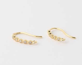 6pcs Gold Plated CZ Paved Earring Hooks, Ear wires, French Hooks,Cubic Zirconia Earrings,Earrings Findings 16x10x2mm
