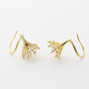 2pcs Gold Plated CZ Pave Bead Cap ,Bead Cap Bails with Pin Cups,Bead Cap with Peg (Bead cap17X13mm)(Ear Hook16x11x1.2mm）