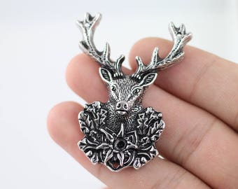 1pcs Silver Reindeer Head Antler Pendants Charms Antique Silver Deer Connector 40x53mm