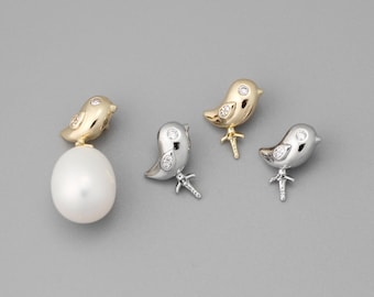 4pcs CZ Pave Gold/Silver Tone Bird Bails Bead Caps, Peg Pearl Findings