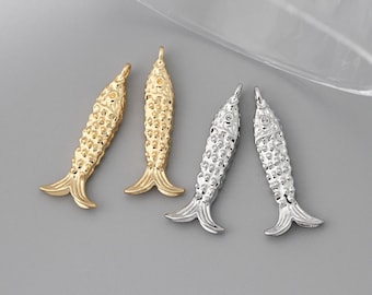 4pcs Gold/Silver Tone Fish Charms, Brass Fish Pendants