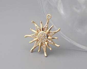 4pcs CZ Pave Gold/ Silver Tone Sun Charms,  Brass, Sun Pendants