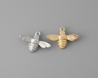 8pcs Gold Plated/Rhodium Plated Bee Charm, 18K Gold Plated Brass, Honeybee Pendants