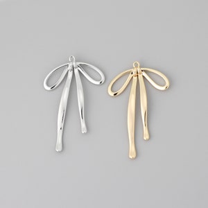Gold & Rhodium Plated Brass Bow Charms: 33x21mm Pendants (4pcs)
