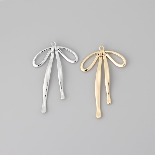 4pcs Gold Bowknot Charms, Gold plated/Rhodium Plated Brass Bow Pendant 33x21mm