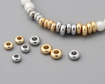 10pcs Gold/ Silver Tone Rondelle Beads, Gold plated Brass Spacers 5mm 6mm