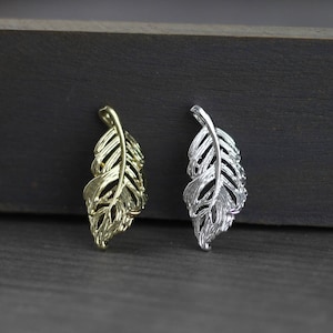 2pcs Feather Charm Pendant, Brass Gold Plated, Silver Feather 22x9mm