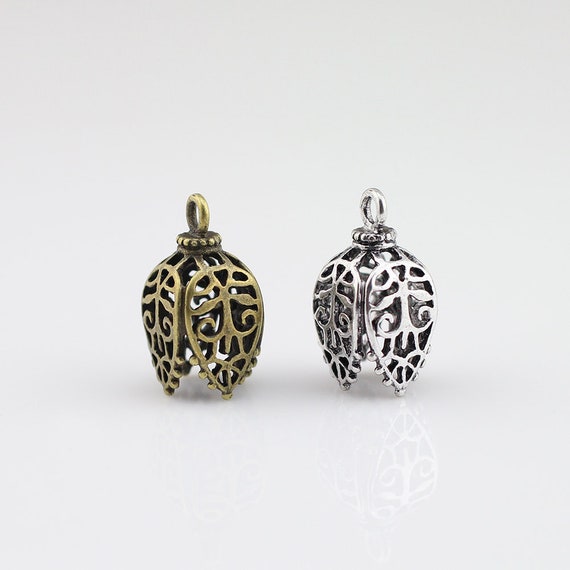 4pcs Ancient Silver Antique Bronze Textured Flower Tassel Caps Cord Ends 20x11mm