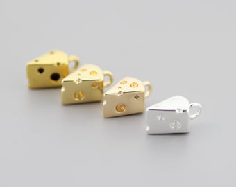 6PCS Brass Cheese Pendant: 14K Gold-Plated Charm (11x6.5x5.5 mm)