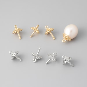 10pcs Gold Plated/Rhodium Plated Floral Bead Cap ,Bead Cap Bails with Pin Cups,Jewellery Making Findings,Bead Cap with Peg