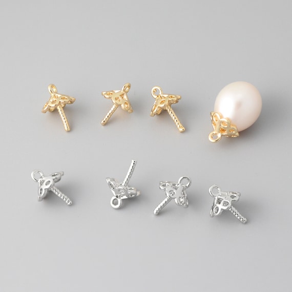 10pcs Floral Bead Cap Bails: Gold/Rhodium Plated Jewelry Findings