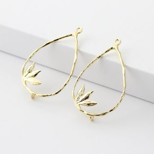 6pcs Plated Champagne Gold Teardrop Charm Earrings with Loops 36x21x1.2mm