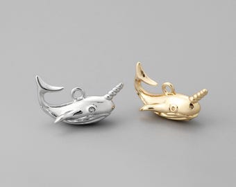 4pcs Gold/ Silver Tone 3D Whale Charm, Brass Whale pendant