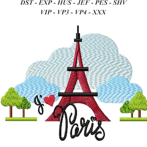 Machine Embroidery File Landscape with Eiffel Tower Fashion Embroidery Paris Embroidery