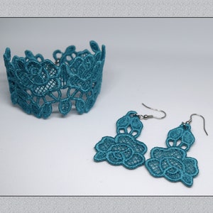 FSL Earrings and Bracelet Set Machine Embroidery Design FreeStanding lace tatting.