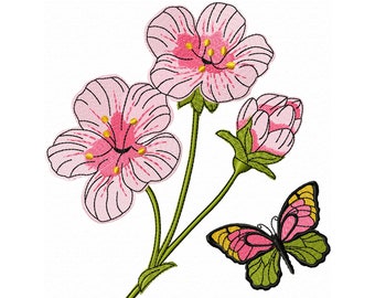 Broderie de Fleur et Papillon, Dessin de Broderie Machine, Broderie Florale