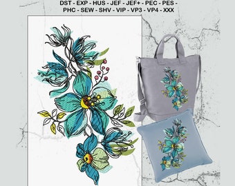 Flower embroidery design floral embroidery pattern machine embroidery designs, drawn flower, artistic embroidery, outline embroidery