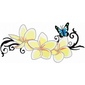 Machine Embroidery of Flower and Butterfly with tendrils, Flower Border