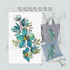 Flower embroidery design floral embroidery pattern machine embroidery designs, drawn flower, artistic embroidery, outline embroidery