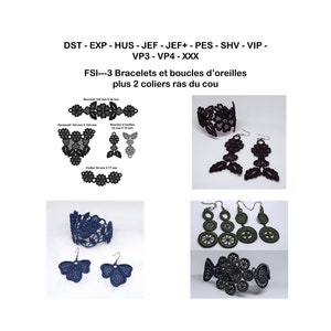 FSL 3 Bracelets and Earrings Embroidery Designs Machine Embroidery, Bundle Embroidery, Freestanding Lace, Choker Necklaces Embroidery
