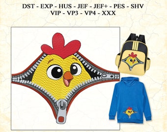 Cute Animal Embroidery Machine Embroidery Designs, Chick in a Pocket with Zipper