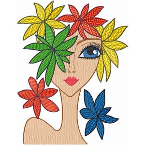 Woman Face Surrounded by Flowers Embroidery Design Machine Embroidery  Floral Embroidery, Fashion Embroidery