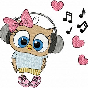 Bird Animal Machine Embroidery Designs Cute OWL who listens to music