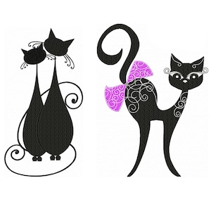 Animal Embroidery Machine Embroidery Design of Cute Cats with Ribbon