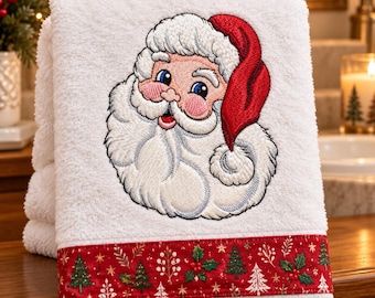 Weihnachtsstickerei – Fröhliches Weihnachtsmanngesicht – Maschinenstickerei für festliche Weihnachtsdekoration, 6 Größen