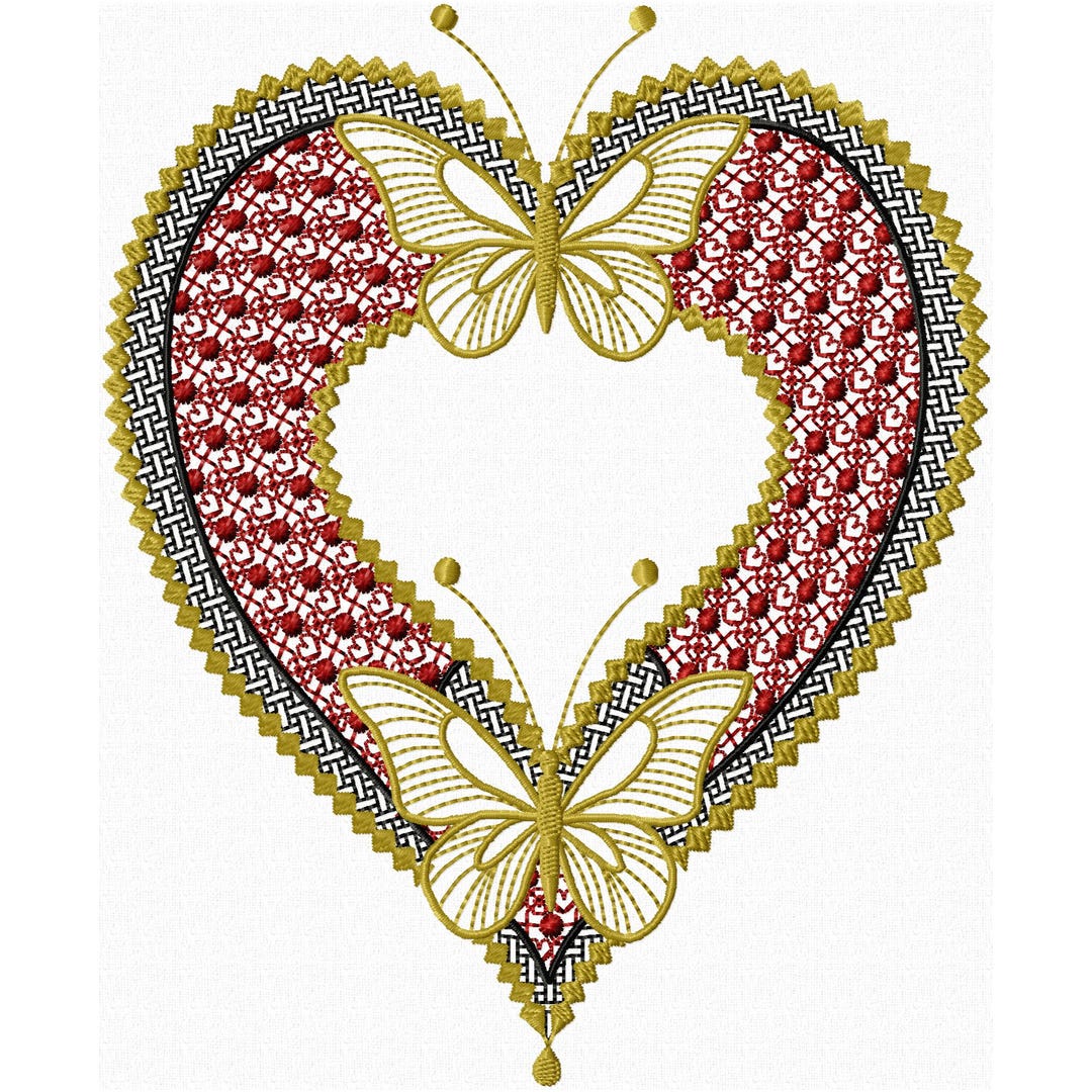 Stunning Elegant Heart Embroidery Design Machine Embroidery of Lace ...