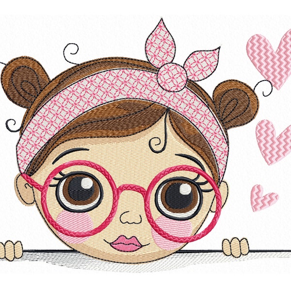 Girl Face with Ribbon and Glasses Machine Embroidery Designs, Girl Embroidery, Cute Embroidery