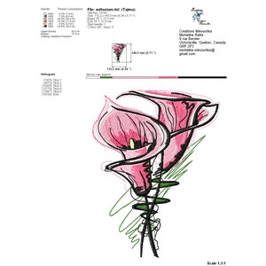 Dessin de Broderie de Fleur Calla Lily Broderie Machine, Fleur de Pâques, Broderie florale, Broderie Artistique image 6