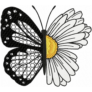 Butterfly with Flower Machine Embroidery Design, Floral embroidery, Daisy embroidery