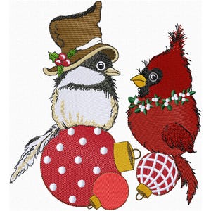 Weihnachtsstickmuster Maschinenstickerei Kardinal und Meise Weihnachtsdekoration, Vogelstickerei, 3 Größen
